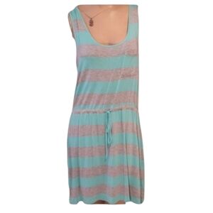 Vintage Olive & Oak Blue Green Gray Striped Summer Tank Dress Size Medium